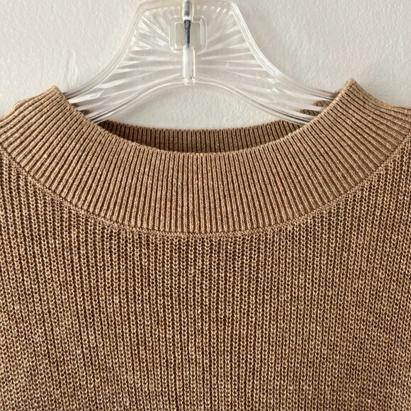 J.CREW One Size Tan White Mock Neck Poncho Stripe Pullover Sweater Cover Up - Picture 3 of 7